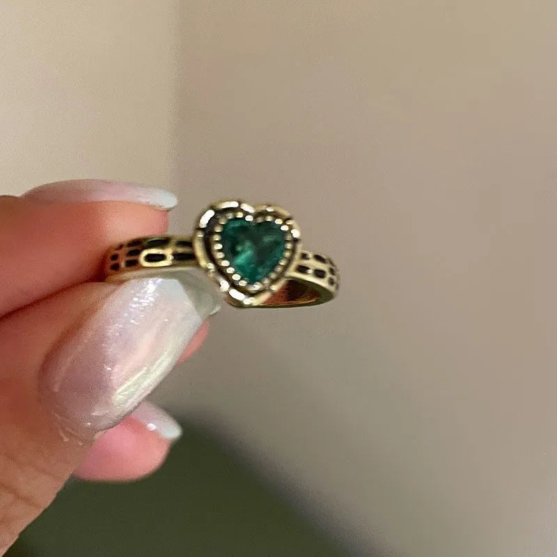 Vintage Black Gold Color Zircon Love Cross Open Ring for Women Y2K Imitation Pearl Personality Index Finger Rings Gothic Jewelry