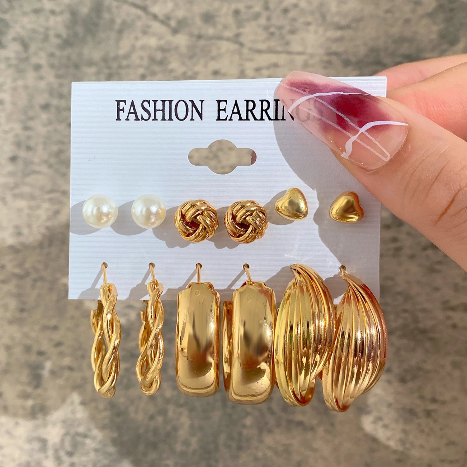 Boho Gold Color Pearl Earrings Set for Women Fashion Vintage Chunky Heart Zircon Geometric Studs Earrings Simple Jewelry Gifts
