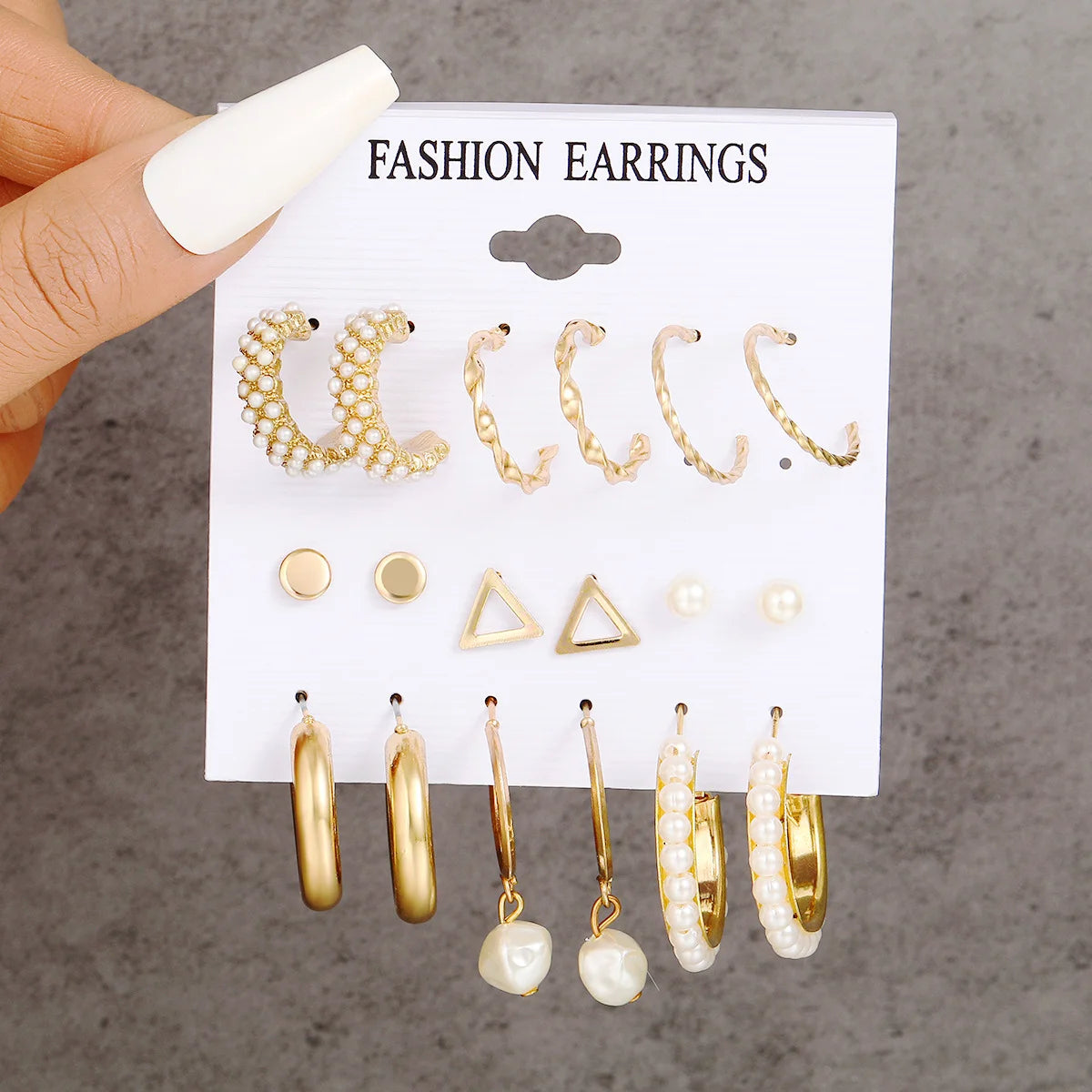 Boho Gold Color Pearl Earrings Set for Women Fashion Vintage Chunky Heart Zircon Geometric Studs Earrings Simple Jewelry Gifts