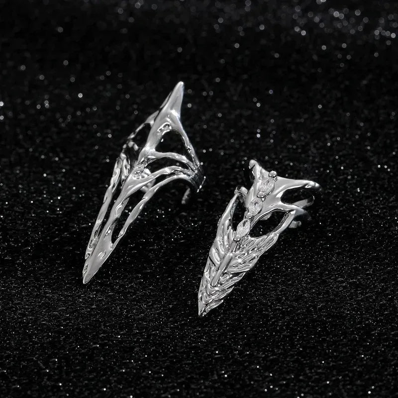 Gothic Armor Ring Silver Skeleton Nail Cover Unisex Metal Finger Shield Punk Rhinestone Decor Protective Jewelry for Women Men