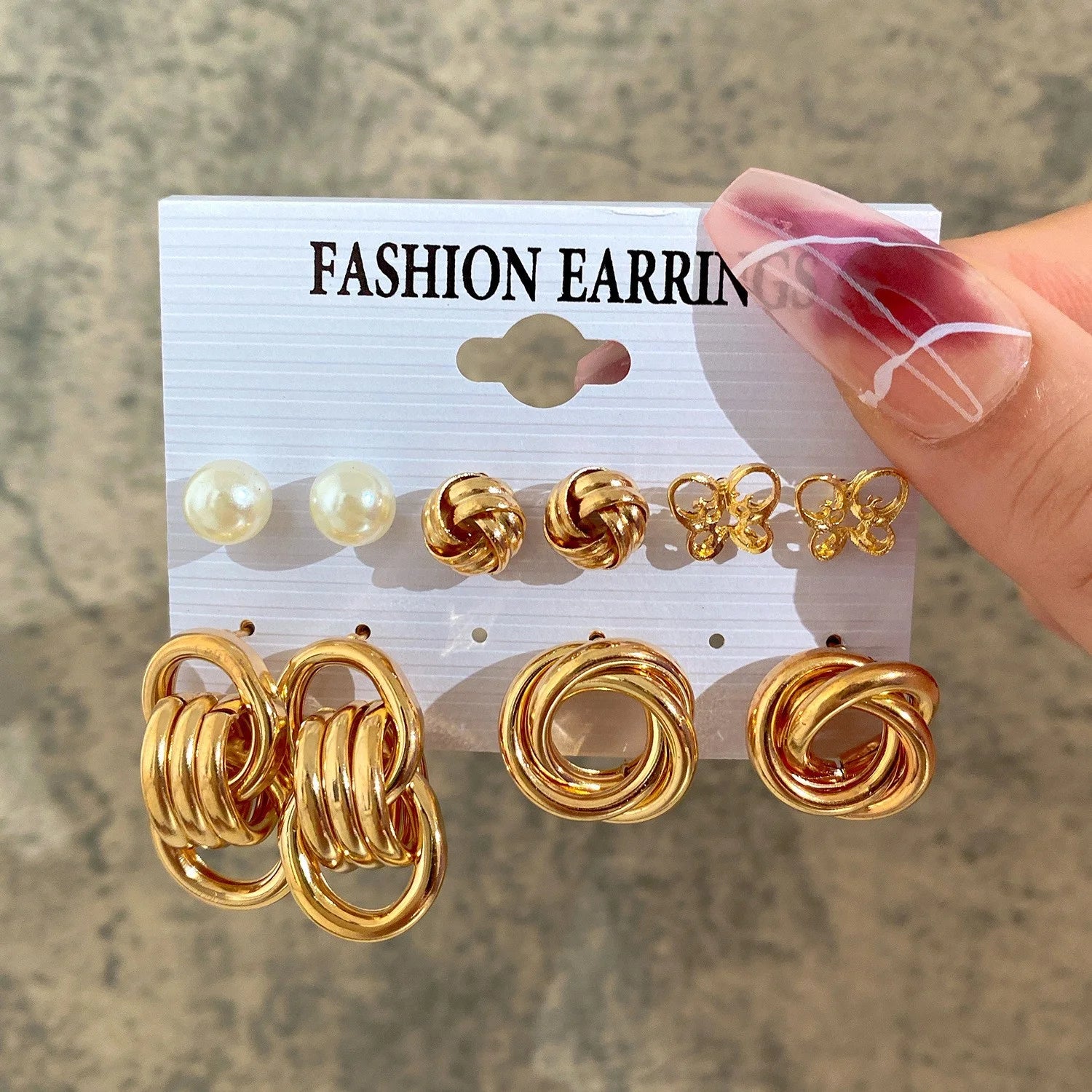 Boho Gold Color Pearl Earrings Set for Women Fashion Vintage Chunky Heart Zircon Geometric Studs Earrings Simple Jewelry Gifts